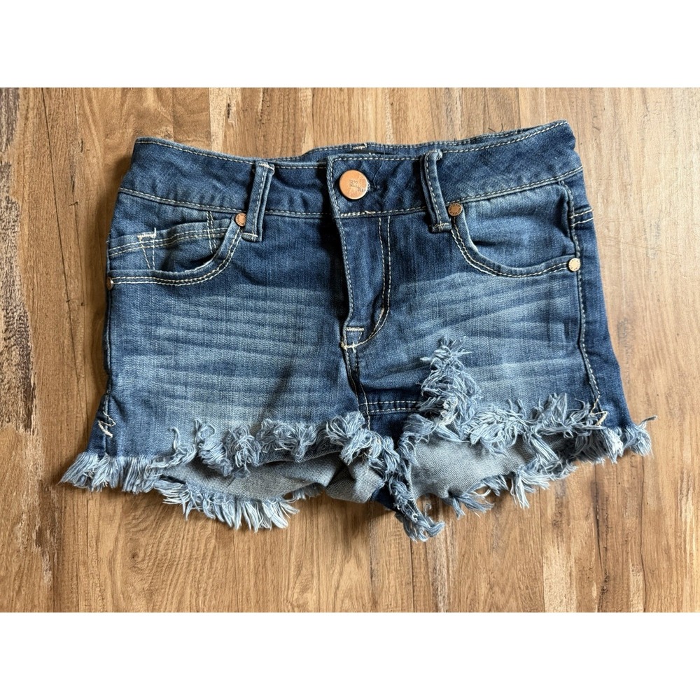 1822 Denim Women's Blue Cut Off Frayed Hem Low-rise Shorts Size 24"Waist